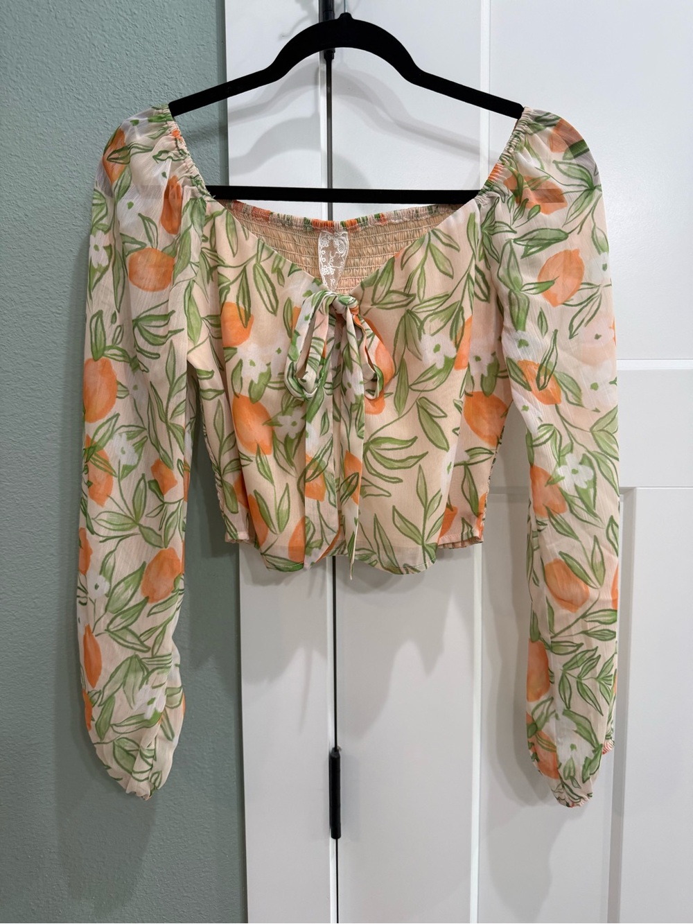 Sadie & Sage Peach Floral Tie-Front Crop Top
